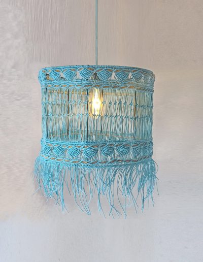 Blue Yarn Macrame Pendant Light