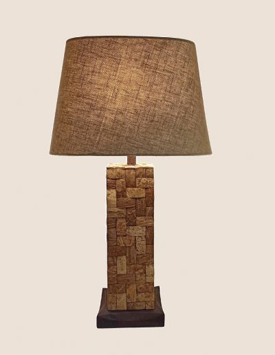 raw coconut Herringbone Mosaic table lamp with linen Shade