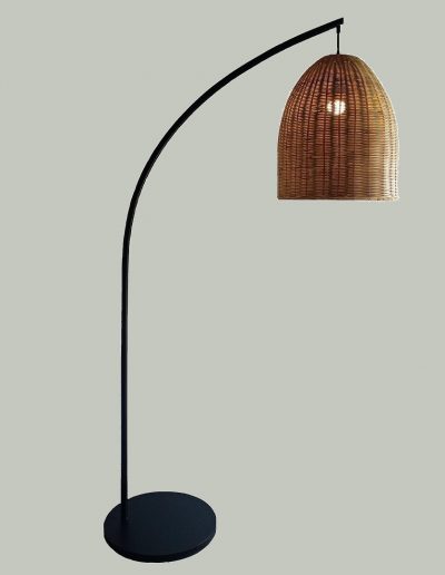Metal Floor Lamp with Rattan Shade
