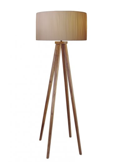 large teakwood floor lamp with pleated Shade