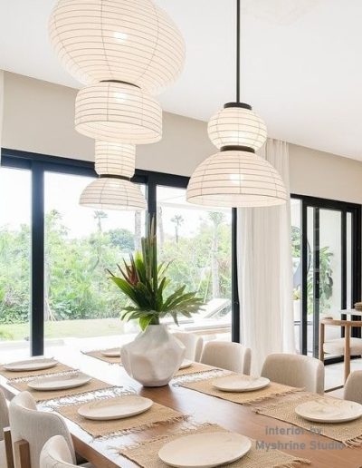 interior design handcrafted fabric pendant light in bali villa